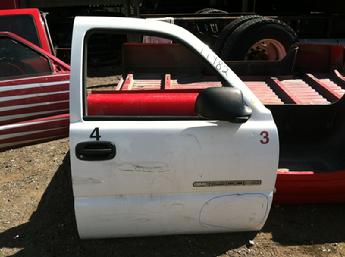 1999 2000 2001 2002 2003 2004 2005 2006 2007 Chevrolet GMC passenger side manual complete door.  Fair condition, lower front dented, smaller dings, scuffs & scratches throughout the face of the door.  Inventory #11982.